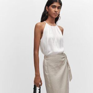NWT MANGO Satin Halter Neck Top - White / S